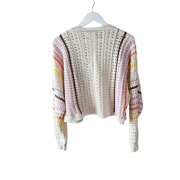 Ryegrass Crochet Open Front Cardigan Colorful Striped Sweater Sz L - Picture 4 of 6